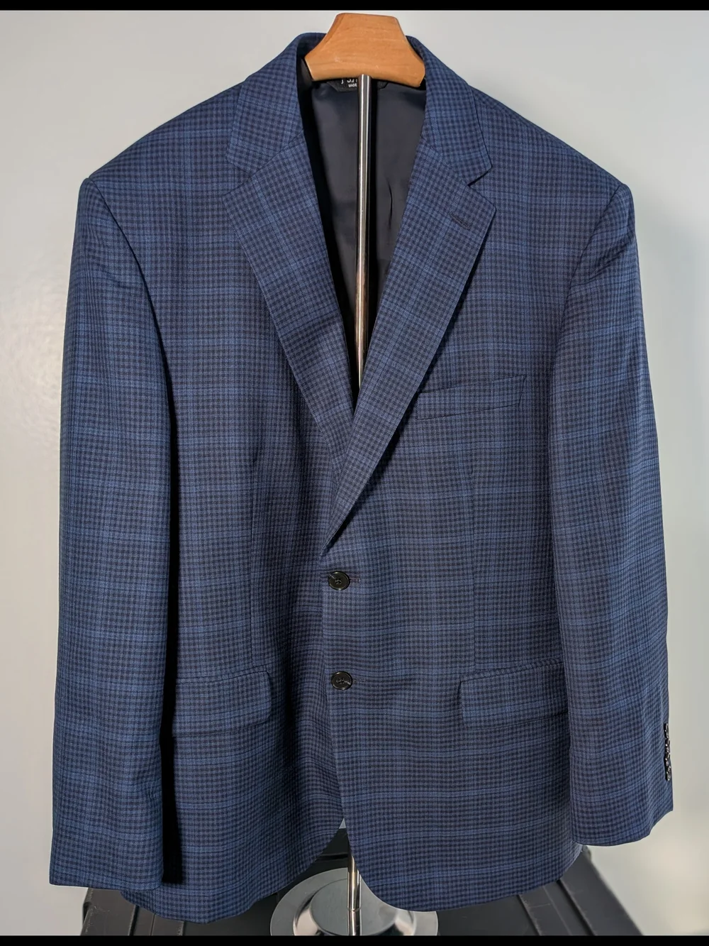 Jos A Banks Tailored Fit Blazer 44 Short Dark Blue Glen Plaid Check Sportscoat